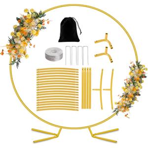 Nisoger 8FT Round Backdrop Stand, Circle Gold Balloon Wedding Arch Frame, Metal Wedding Backdrop With Storage Bag For Parties, Baby Shower, Ceremony and Graduation Decorations