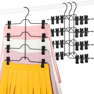 TOPIA HANGER 4 Tier Black Skirt Hangers for Women, Pants Hanger Space Saving with Adjustable Clips, Save 80% More Space, Clip Hanger for Slacks, Trousers, Shorts, Jeans, Towels, 4-Pack