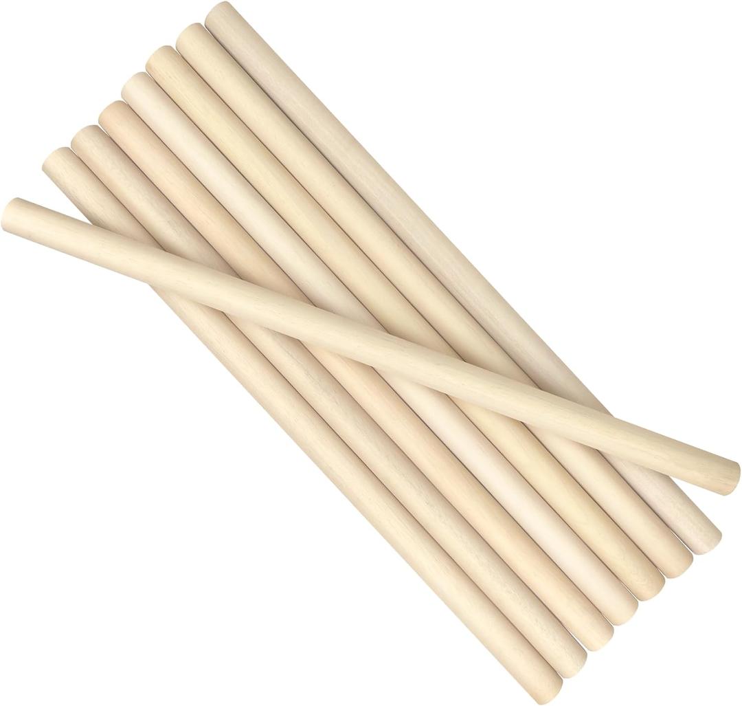 Wooden Dowel Rods 9/8 x 24 Inch Round Unfinished Hardwood Craft Sticks for DIY Lollipops Cake Support, 12 Pieces