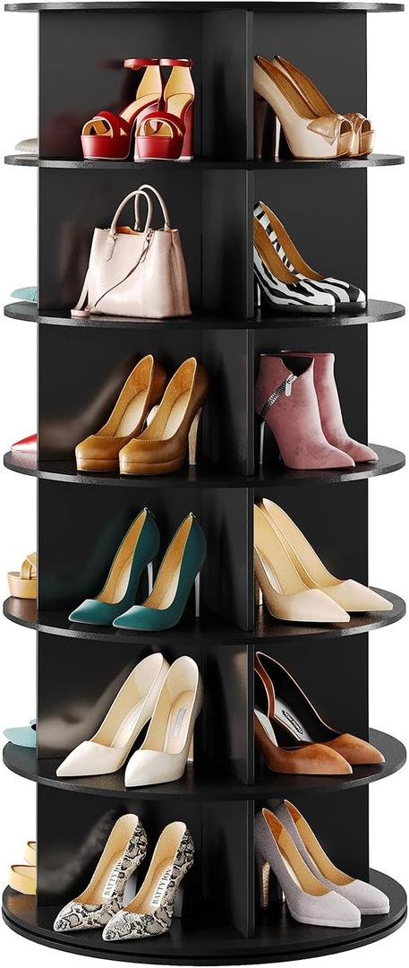 SpaceAid Black 6-Tier Spinning Rotating Shoe Rack Organizer, Shoe Display Tower Lazy Susan, Revolving Shoes Rack StorageOrganization, 360 Vertical Bags Holder Rotate Organizer