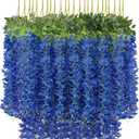 U'Artlines 24 Pack (Total 86.4 Feet) Artificial Fake Wisteria Vine Rattan Hanging Garland Silk Flowers String Home Party Wedding Decor (24, Navy Blue)