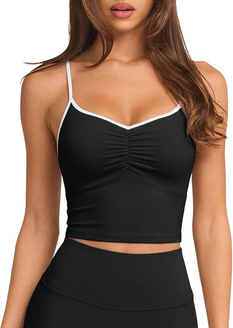 Longline Padded Sports Bra Workout Top for Women, Adjustable Straps Backless Crop Top Push Up Yoga Running Tank Top (Small, Blk001)