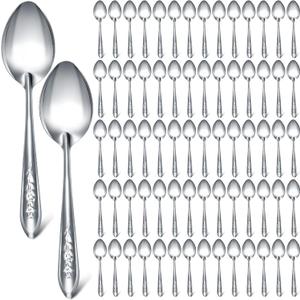 Nuogo 200 Pieces Dinner Spoons Set 6.69 Inches Silverware Spoons Bulk Stainless Steel Food Grade Tablespoons for Home Restaurant Kitchen Dishwasher Safe (C)