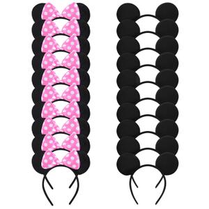 20 Pack Mouse Ears Solid Bow ears Headband for Birthday Party Supplies and Mouse Themed costume Cosplay Decoration Pink (Pink and Black)