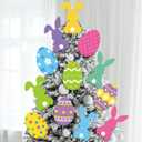 Capoda 12 Pcs Easter Tree Decorations Egg Bunny Picks Decorations Ornaments Large Rabbit Egg Easter Tree Ornaments Topper Picks Signs for Home Office Spring Vase Party Decors