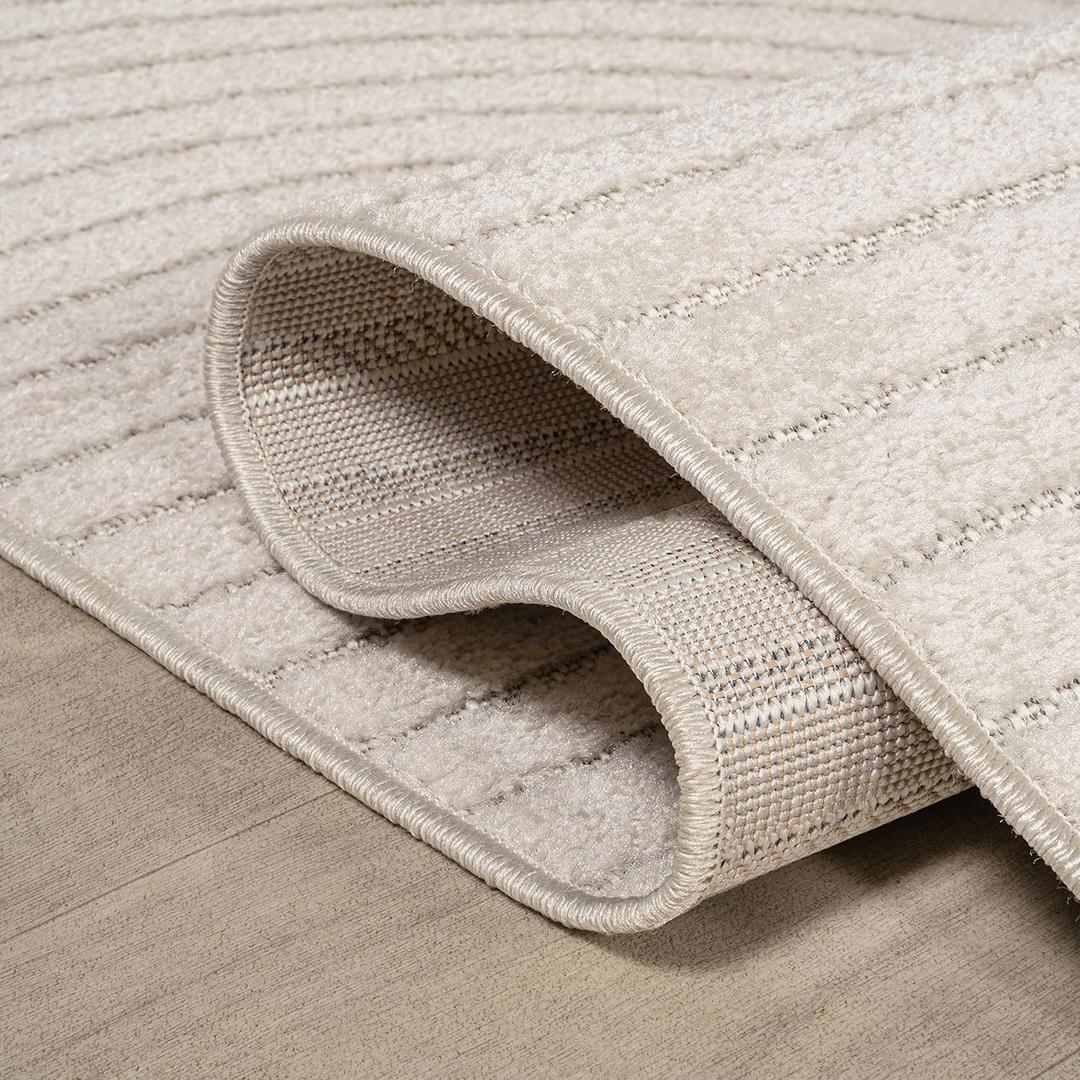 Minimalist Geometric Indoor/Outdoor Area Rug, Modern, Contemporary, Geometric, Bohemian, Bedroom, Kitchen, Living Room, Non Shedding, Ivory/Cream 2x3 Beige