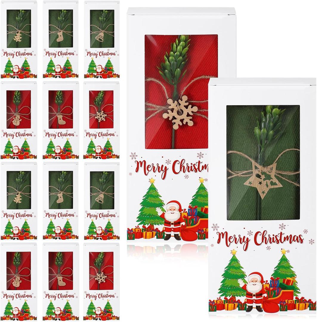 Berlune Christmas Scarf with Fringe Bulk Winter Soft Scarves for Women Men with Xmas Gift Boxes for Christmas Winter Party (Red,green)