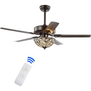 JONATHAN Y 48" Oil Rubbed Bronze 3-Light Wrought Iron LED Ceiling Fan with Remote, Traditional Glam Crystal Accents, 5 Reversible Blades, LED Bulbs Included JYL9704A