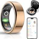 Smart Health Ring for Women Men,Fitness Tracker Smart Ring with Heart Rate,Sleep Monitor,Blood Oxygen,Steps,IP68 Waterproof Up to 5-7 Days Battery Life for iOS Android,No App Fee (Rose Gold,9)