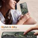 Goodon for Galaxy S25 Case, Wireless Charging Compatible, Shockproof Translucent Matte Cover - Cute Floral Design Phone Case for Women Girls - Green Leaves