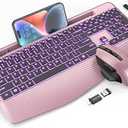 Wireless Keyboard and Mouse Backlits, Wrist Rest, LED Mouse, Rechargeable Ergonomic Keyboard with Phone Holder, Silent Light Up Combo for Computer, Mac, PC, Laptop, Chromebook (Rose Gold)
