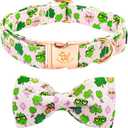 Elegant little tail St Patrick's Dog Collar, Cute Colver Cotton Shamrock Pet Collar Trefoil Soft Puppy Collar Pink Holiday Adjustable Cotton Pet Collar with Bow for Small Medium Large Dogs (Small (Pack of 1))