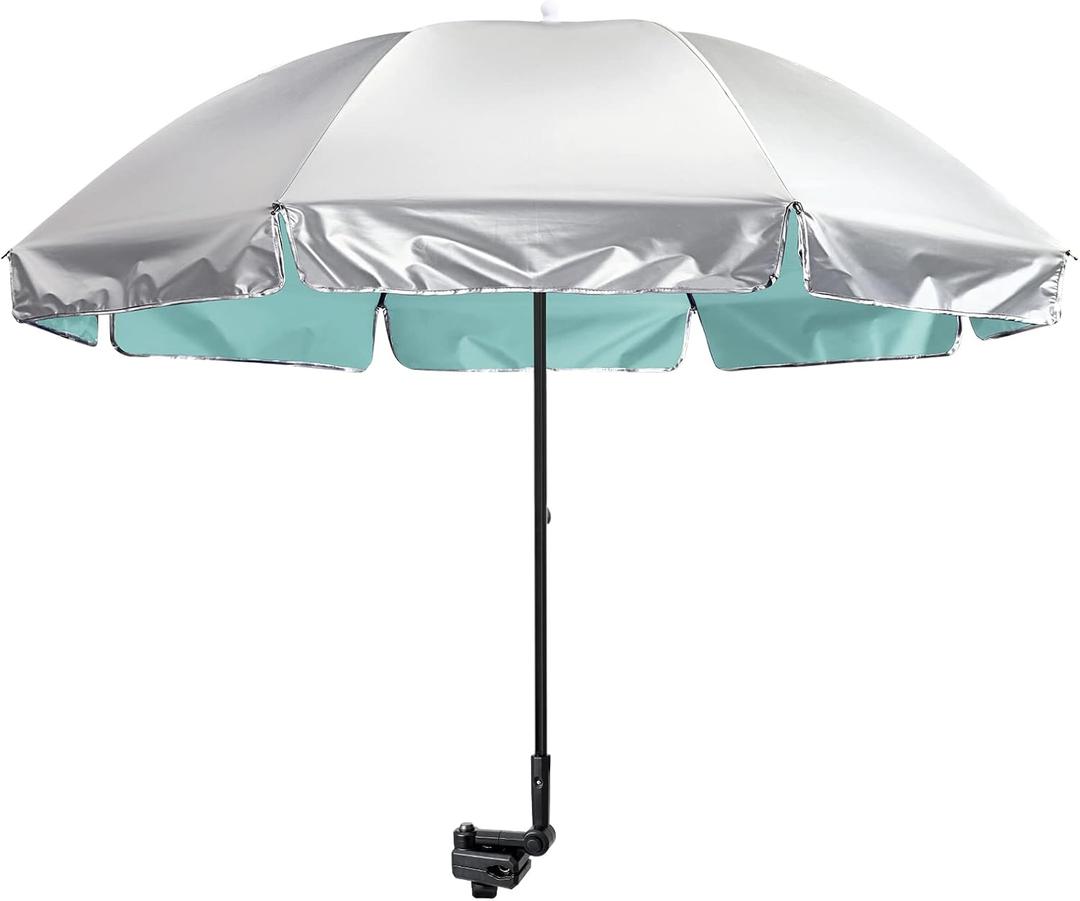 G4Free UPF 50+ Universal Clamp On Umbrella Adjustable Outdoor UV Protection Beach Chair Umbrella for Strollers, Wheelchairs, Patio Chairs, and Golf Carts, Extra Large