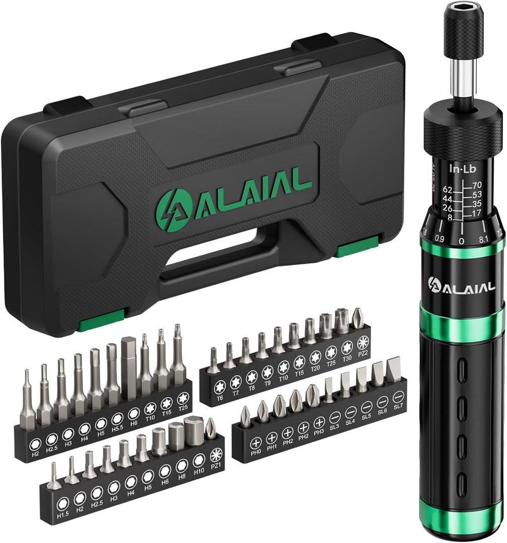 Torque Screwdriver Wrench Driver Set, 8-70 Inch Pounds Torque Screwdriver, 1/4-Inch Drive Torque Wrench Set for Maintenance,Tools, Bike Repairing and Scope Mounting (Green)
