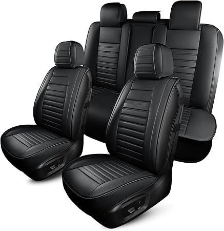 HChengkikz Car Seat Covers,Breathable and Waterproof Faux Leather Automotive Seat Covers for Cars,Anti-Slip Driver Seat Cover Universal Fit SUV Truck Pick-up Sedan(Style1,5 PCS Full Set,Black)