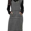 Kimmery Fall Dresses for Women 2025 Long Sleeve Dresses for Women Winter Dresses Black White Stripes L