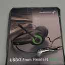 JIAMQISHI USB Headset with Mic for PC, On-Ear Computer Laptop Headphones with Noise Cancelling Microphone in-line Control for Home Office Online Class Skype Zoom (USB+3.5mm, Green)