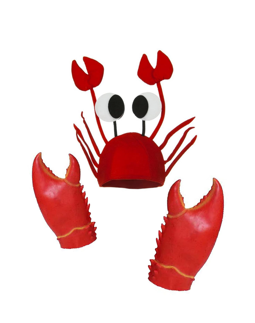 Funny Unisex Novelty Crab Hat - 3D Seafood Hat with Giant Crab Claws Gloves and Costume Props Set