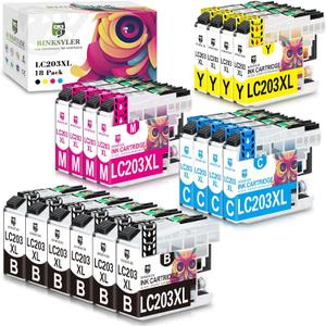 18-Pack LC203 Ink Cartridges, High Yield Replacement for Brother LC203XL LC203BK LC201 Cartridge Work for MFC-J480DW MFC-J485DW MFC-J4620 MFC-J4420DW Printer (6BK,4C,4M,4Y)