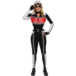 Womens Race Car Driver Costume  Sexy Racing Jumpsuit with Hat, Goggles & Gloves for Halloween & Themed Parties (L)