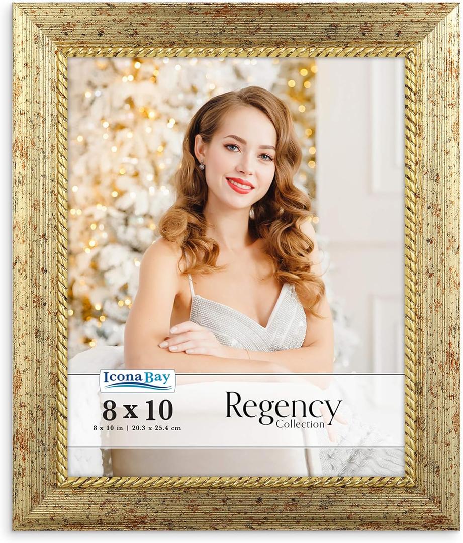 Icona Bay 8x10 Gold Picture Frame, French Baroque Style Photo Frame 8 x 10, Wall Mount or Table Top, Regency Collection