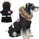 PINA Small Dog Coats - Waterproof, Winter, Snow Jacket with Faux Fur Hood & Pocket (S(Chest 17.7"), Black)