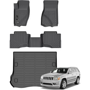 Jenofa-Car Floor Mats & Cargo Liner for Jeep Grand Cherokee 2005-2010 All Weather Floor Mats Set Custom for Jeep Grand Cherokee Full Set Waterproof Durable Floor Liners for Cherokee Accessories Black