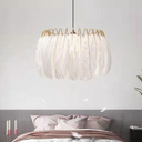 CEOTIS Modern Chandelier for Bedroom, 20" Artisan Luxe Romantic Feather Pendant Light for Dining Room, Kitchen, Living Room, Entryway, Soft Ambient Lighting