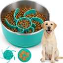 Slow Feeder Dog Bowls with Non-Slip Base for Large Dogs - Food Grade Stainless Steel Slow Feed Dog Bowl - Anti Gulp Metal Feeding Bowl Set with Lick Mat - Dishwasher Safe