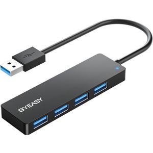 BYEASY USB Hub, Multiple USB 3.0 Hub, USBA Splitter for Laptop with Type C Power Port, Extender for Mouse, Keyboard, Flash Drive, U Disk, Printer Compatible with A Port Laptop, PC, Desktop and More