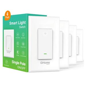 GHome Smart Smart Switch, 2.4Ghz Wi-Fi Light Switch Compatible with Alexa, Google Home, Neutral Wire Required, Single-Pole,UL Certified,Voice Control and Timer,No Hub Required,4pack, White (SW5-4)