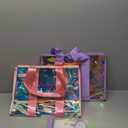 2-Piece XL Iridescent Waterproof Beach Bag Set, Include Purple Iridescent Tote Bag with Snap & Pink Iridescent Tote Bag with Zipper, & Phone Pouch - Perfect Beach Essentials for Family