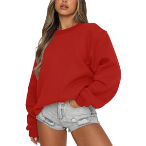 Orchidays Women's Casual Crewneck Sweatshirt Long Sleeve Loose Fitting Pullovers Fall Tops (Bright Red) L