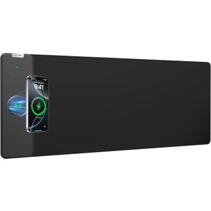 2-in-1 Mouse Pad with Magnetic Wireless Charging for Phone, 31.5"x11.8" Large, Waterproof Smooth Surface, Non-Slip Base, No Adapter, Black
