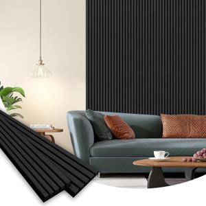 Wood Slat Acoustic Panels, 94" x 23.6" Each Soundpoof Wooden Slat Wall Panel, Classic Black, 2 Pack