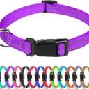 TagME Reflective Nylon Dog Collars, Adjustable Classic Pet Collar with Quick Release Buckle for Puppy, Purple, 3/8" Width (XS: 3/8"x(8-12"))