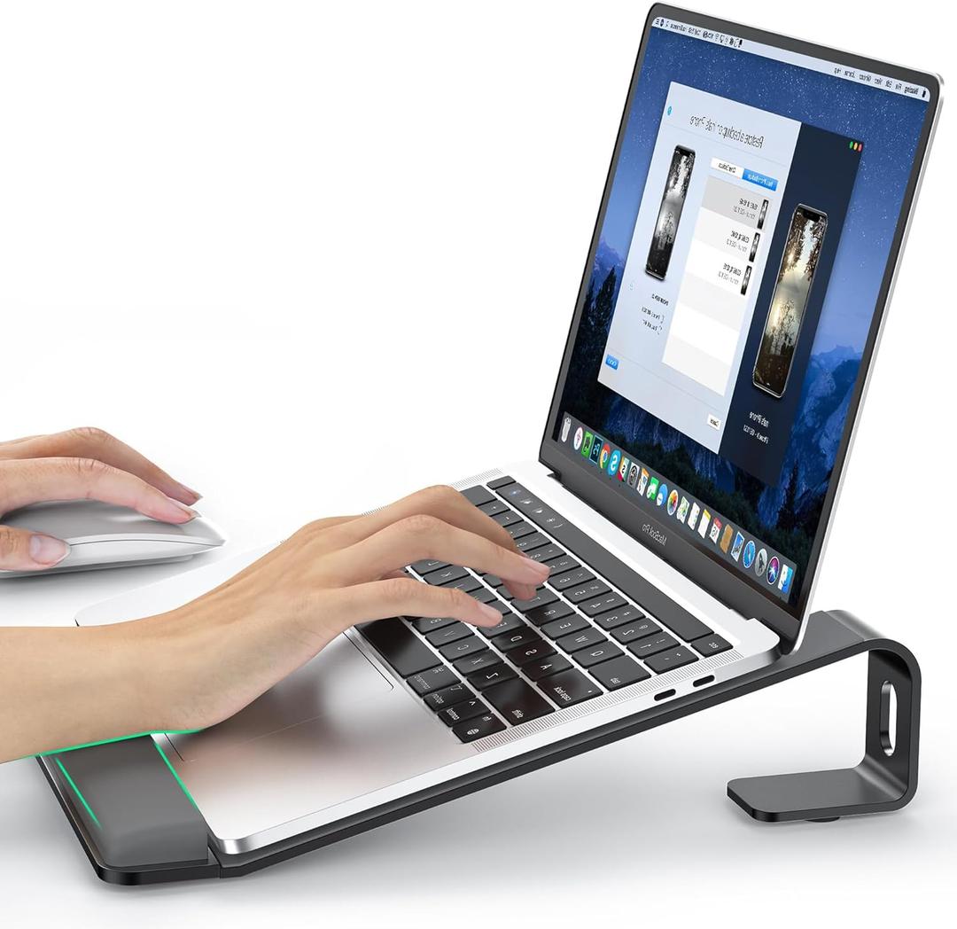 Laptop Stand for Desk, Metal Laptop Stand with Wrist Support, Ergonomic Detachable Laptop Riser, Aluminum Lectern, Computer Stand for MacBook Air Pro, HP, Dell, XPS, HP (10-17") Laptops - Black