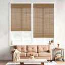 No Drill No Tools Bamboo Roman Shades, Cordless Light Filtering Window Blinds with Valance, Natural Woven Wood Shades for Living Room Dining Room, Camel（Sheer-View）, 34" W x 48" H