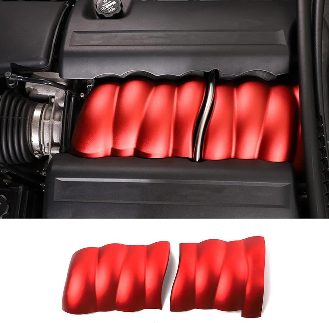 PIUGILH Car Fuel Engine Trim Covers Fit for C6 Corvette 2005-2013 Accessories, Aluminum Alloy Car Fuel Engine Middle Covers Protection Cover Plate, 2Pcs(Red)