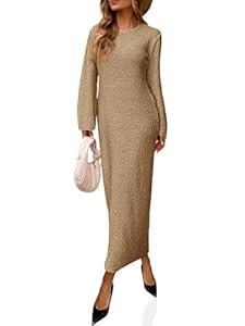 Saodimallsu Womens Long Sleeve Midi Sweater Dress Crew Neck Swiss Dot Soft Knit Casual Fall Trendy Maxi Dresses (Small, Black)