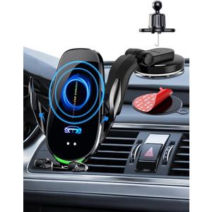 Wireless Car Charger Mount, Fast Charging Auto Clamping 15W Intelligent Dual Control Induction Car Phone Holder Mount Wireless Charging Compatible with All iPhone Android Smartphone