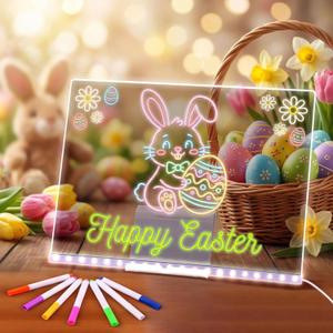 Led Note Board with 7 Color Markers, 13.7"X10" Acrylic Dry Erase Led Drawing Board with Stand Gifts for Halloween, Christmas, New Year, Birthdays, Weddings