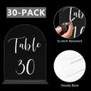JOYIT Arch Wedding Table Numbers 1-30 with Stands 5" X 7" Acrylic Table Signs with Clear Background White Text, Perfect Acrylic Table Numbers for Wedding Receptions, Parties, Anniversaries, and Events