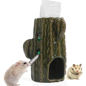 Hamster Water Bottle for Glass Tank, 3-in-1 Adjustable Ceramic Cactus Stand, 80ML No Drip for Syrian Dwarf Mice Rat Gerbil Guinea Pig (Dark Green)