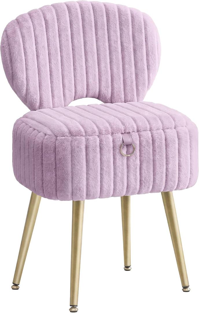 SONGMICS Vanity Chair, Makeup Stool with Folding Backrest, 13"D x 17.1"W x 32"H