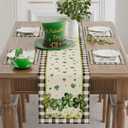 6 x XCHI Watercolor Plaid Green Shamrocks Clovers St. Patrick's Day Table Runner Table Decoration for Party Home Kitchen Dining Holiday Decor 13x48 Inch