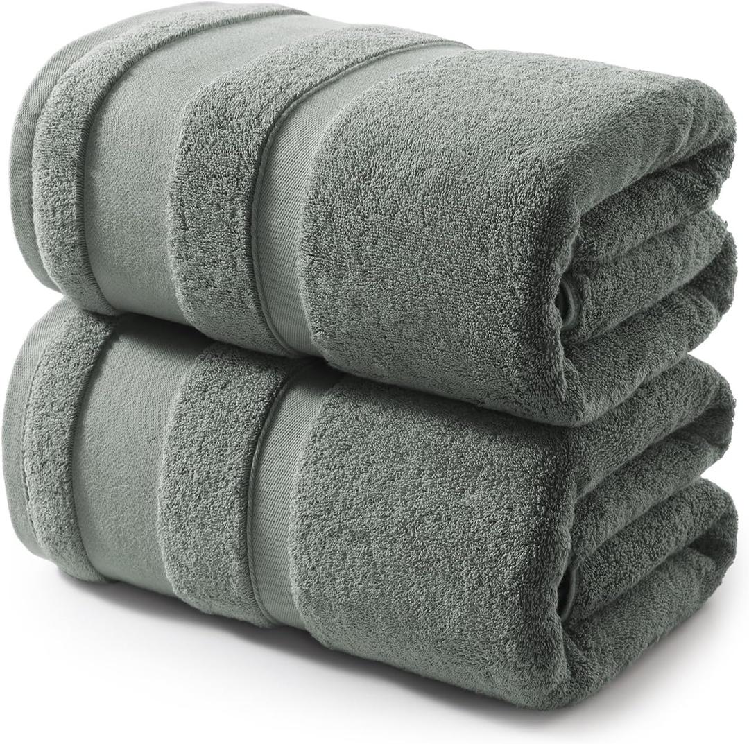 REDKISS 100% Cotton Bath Towels Set of 2, Extra Large Bath Sheets 35 X 70 Inches, Super Soft, Highly Absorbent & Quick Dry Shower Towels for Bathroom, Gym, Spa, Pool & Hotel, Sage Green