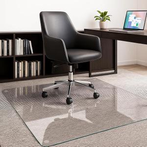JAMBALAY 5546 Tempered Glass Office Chair Mat, Thick 0.2 Heavy Duty Glass Floor Mat for Carpet and Hard Floors, with Anti-Slip Pads, Polished Edges and Round Corners, Easy Roll On