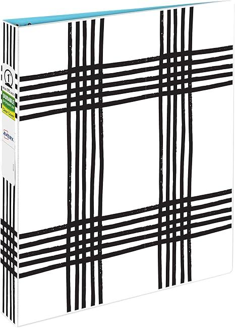 Avery Durable View 3 Ring Binder, 1 Inch Round Rings, Black and White Plaid, 1 Fashion Binder