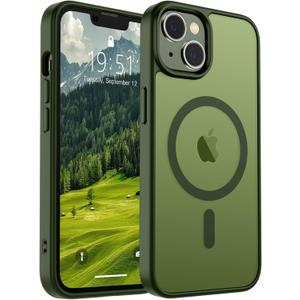 SUPFINE Magnetic for iPhone 14 Case & iPhone 13 Case (Compatible with MagSafe)(Military Grade Drop Protection) Translucent Matte Shockproof Phone Cover,Cangling Green